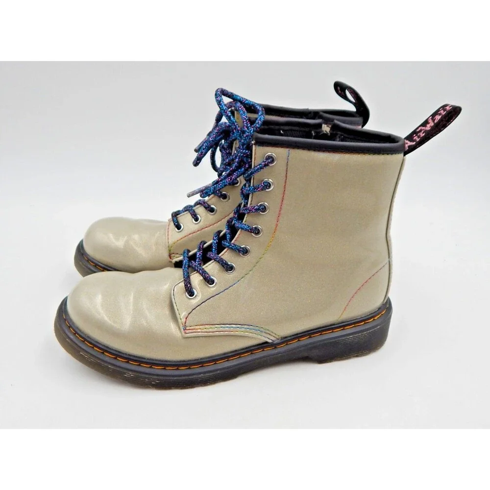 Dr Doc Martens Iridescent Boots 1460 J Zipper Patent Leather Size 5 US Glitter